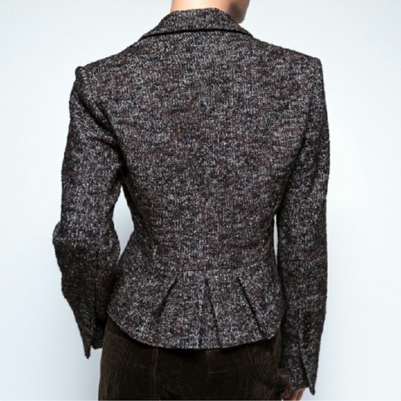 BCBGMAXAZRIA Blazer Jacket Size XSS Dark Brown White Wool Silk - Picture 3 of 8